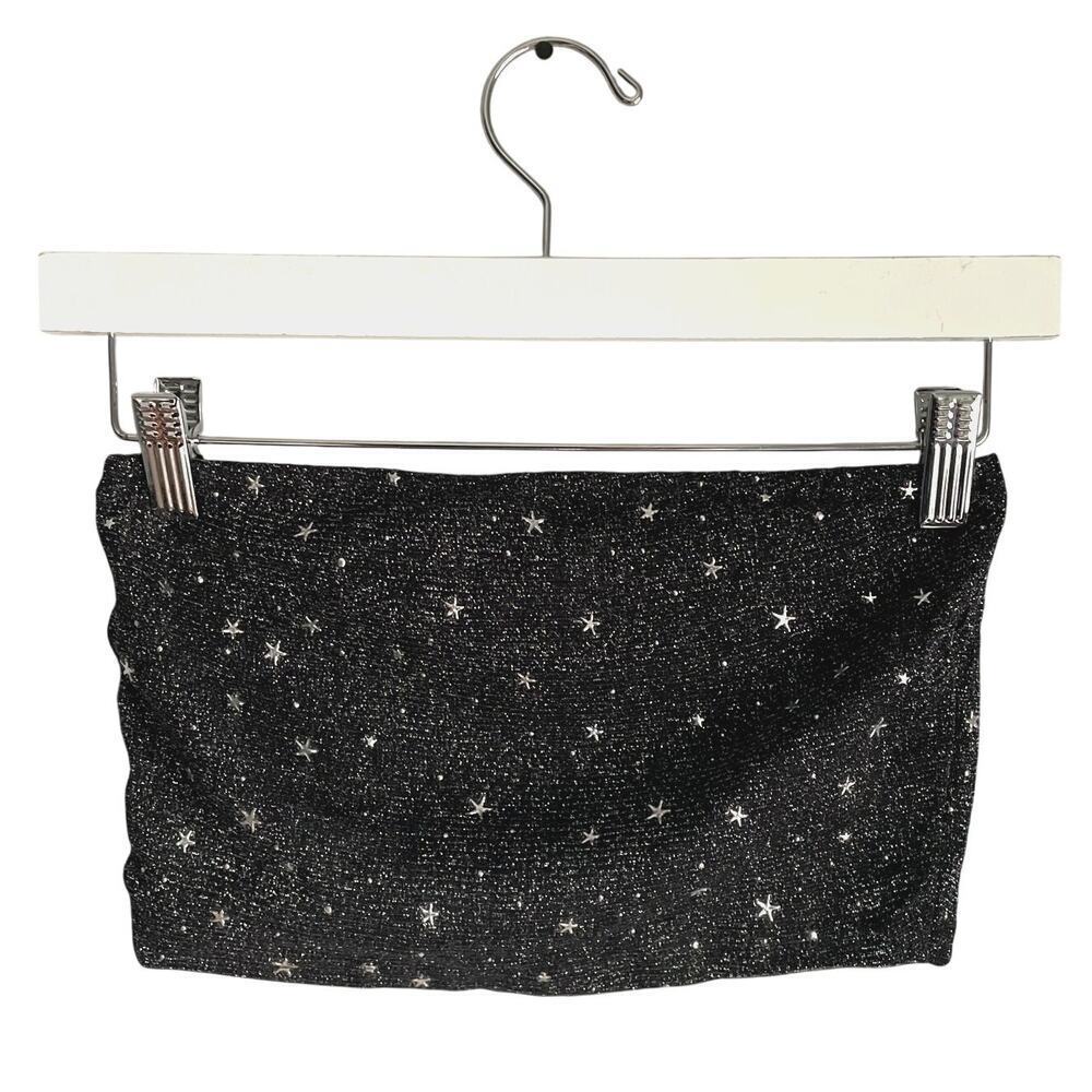Star Sparkly Black Tube Top Festival Rave Going Out size Small Celestial Witchy